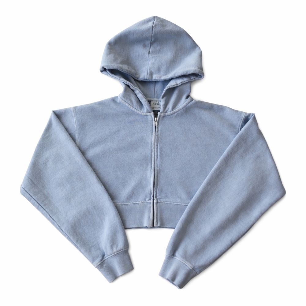 Zara Girls Cropped Zip Hoodie Blue Size 11-12 Cozy Y2K